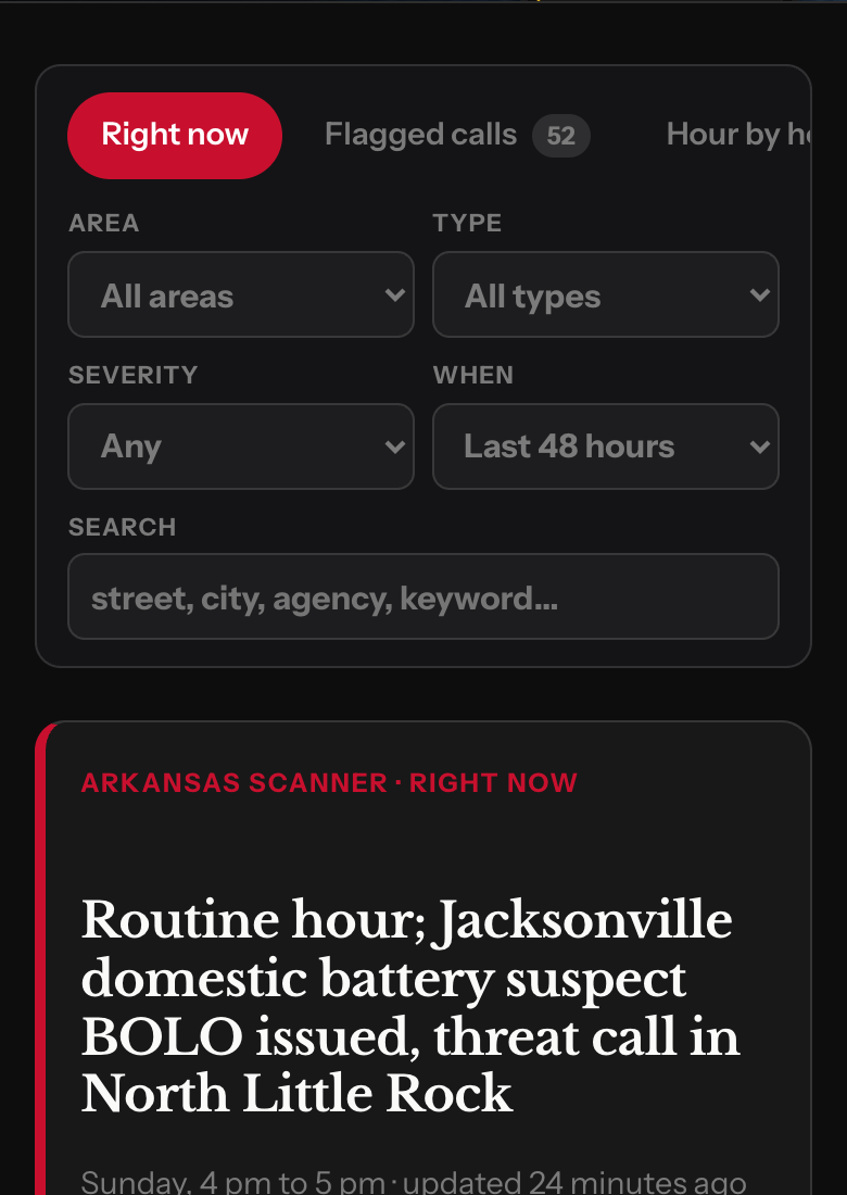 The filter panel: area, type, severity, when and a search box above the board