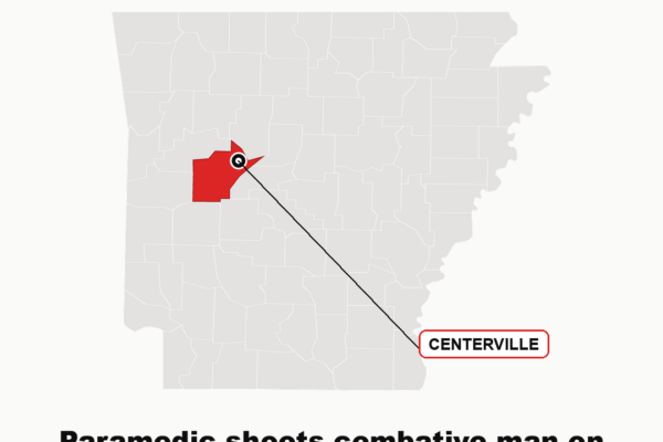 Map of Arkansas highlighting Yell County and Centerville, site of a July 2 shooting